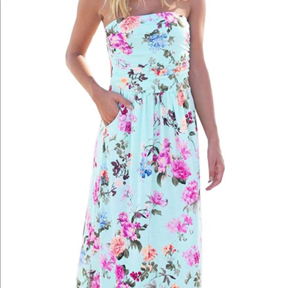Long blue flower maxi dress